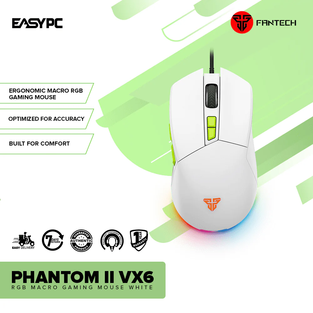Fantech PHANTOM II VX6 RGB Macro Gaming Mouse White - Image 2