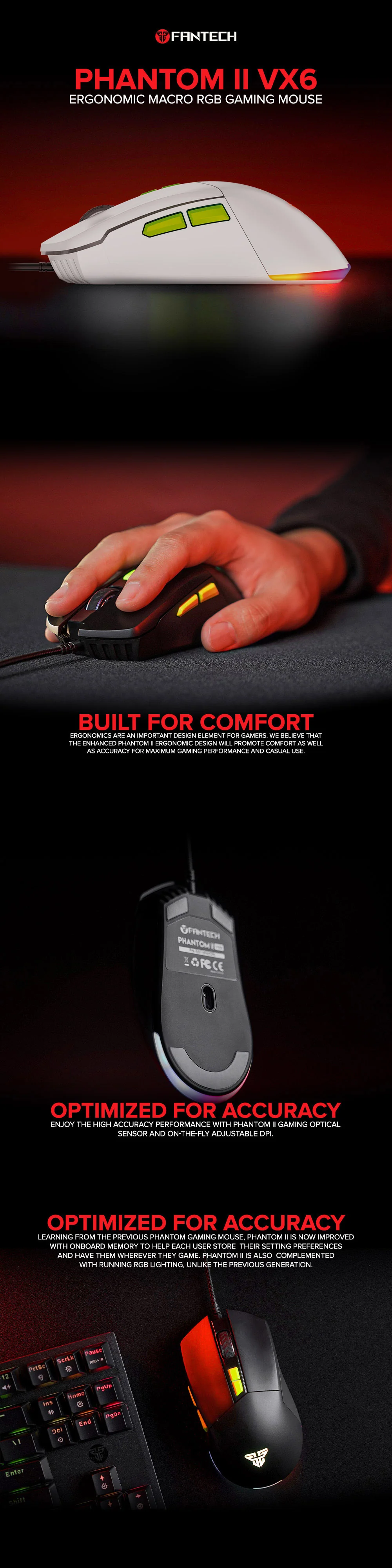 Fantech PHANTOM II VX6 RGB Macro Gaming Mouse White - Image 6