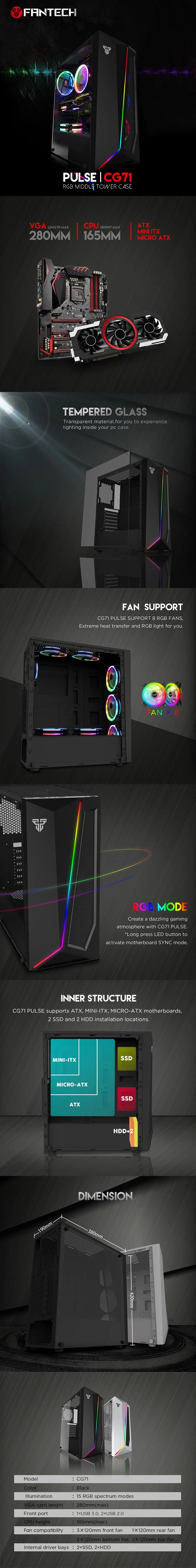 Fantech Pulse CG71 RGB Mid Tower Case Black - Image 6