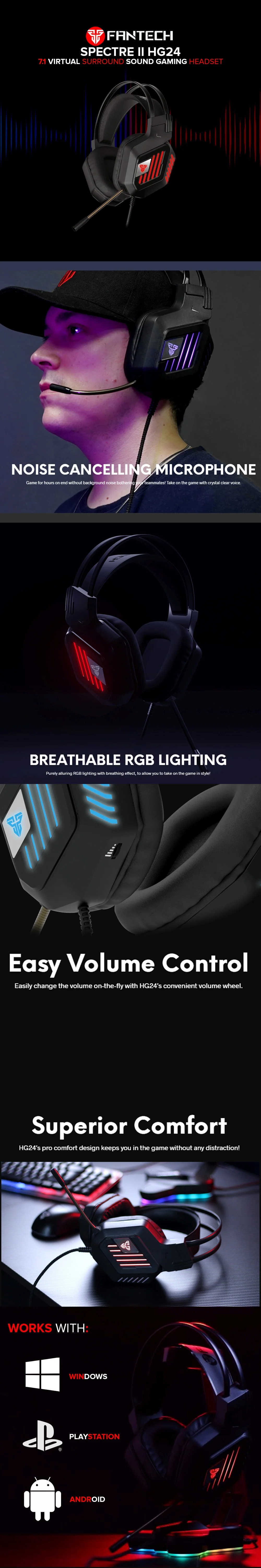 Fantech Spectre II HG24 7.1 Virtual Surround Sound Noise Cancelling Microphone Gaming Headset - Image 5