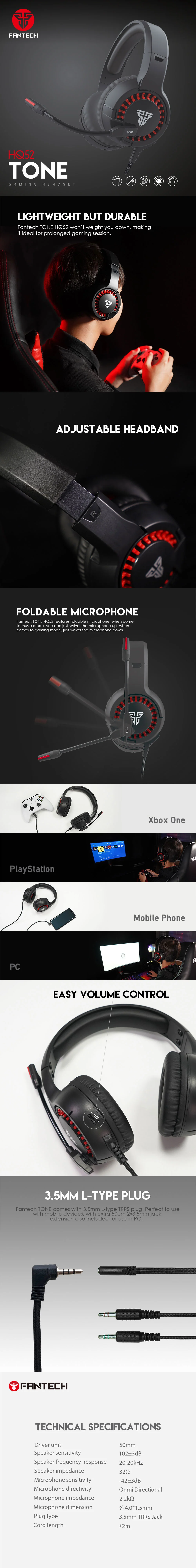 Fantech Tone HQ52 Stereo Foldable Microphone Lightweight & Durable Gaming Headset - Image 8