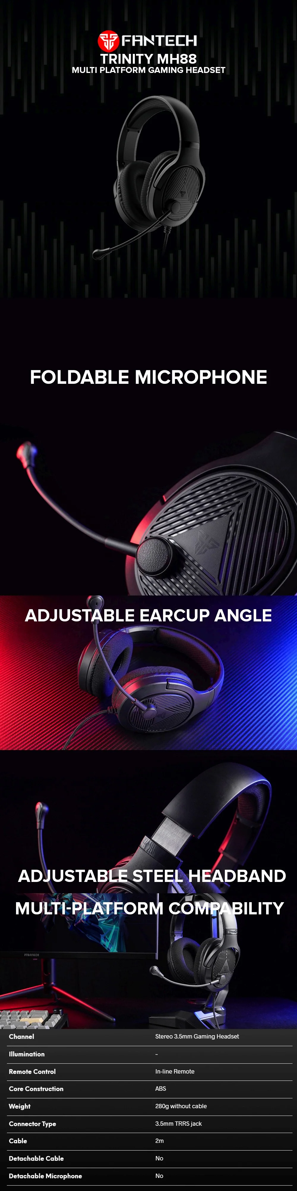 Fantech Trinity MH88 Multi-Platform Noise Cancelling Microphone Lightweight Gaming Headset - Image 6