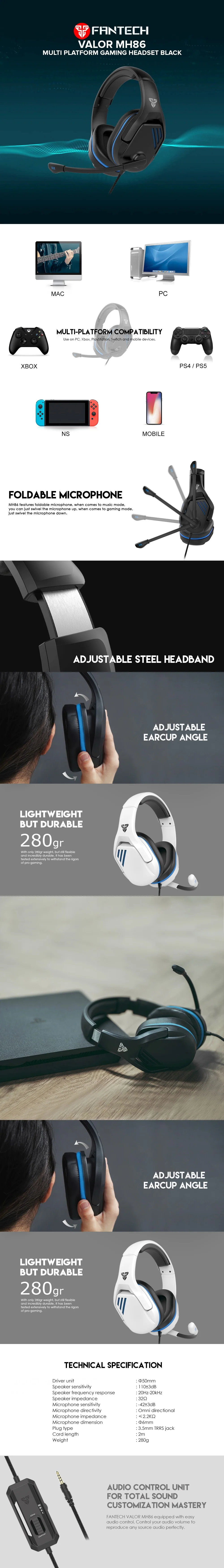 Fantech Valor MH86 Comfortable Ear Cups Black, White and Mint Multi-Platform Gaming Headset - Image 14