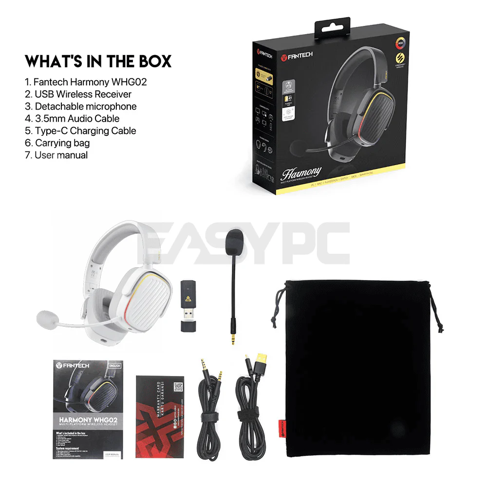 Fantech WHG02 Harmony Fabric Ear Cushion Headset White - Image 4