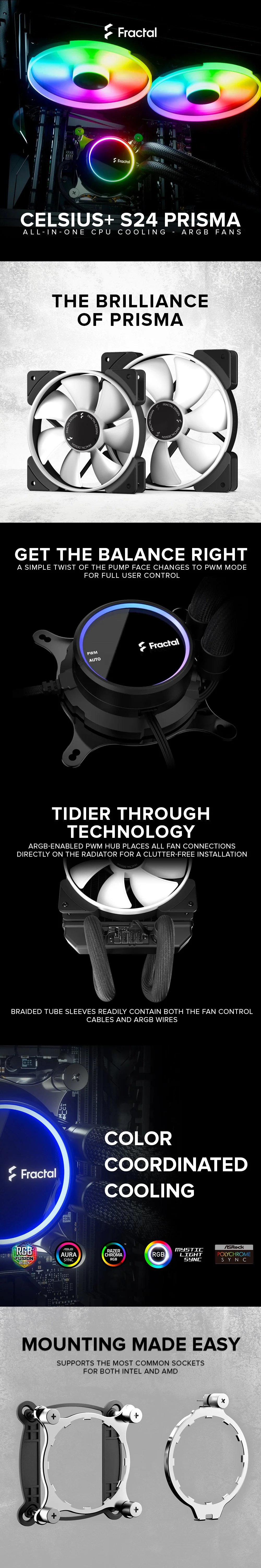Fractal Design Celsius+ S24 Prisma PWM ARGB and S28 Prisma PWM ARGB Silent Performance Slim Radiator AIO CPU Liquid Cooling Water Cooler 4JTP - Image 9