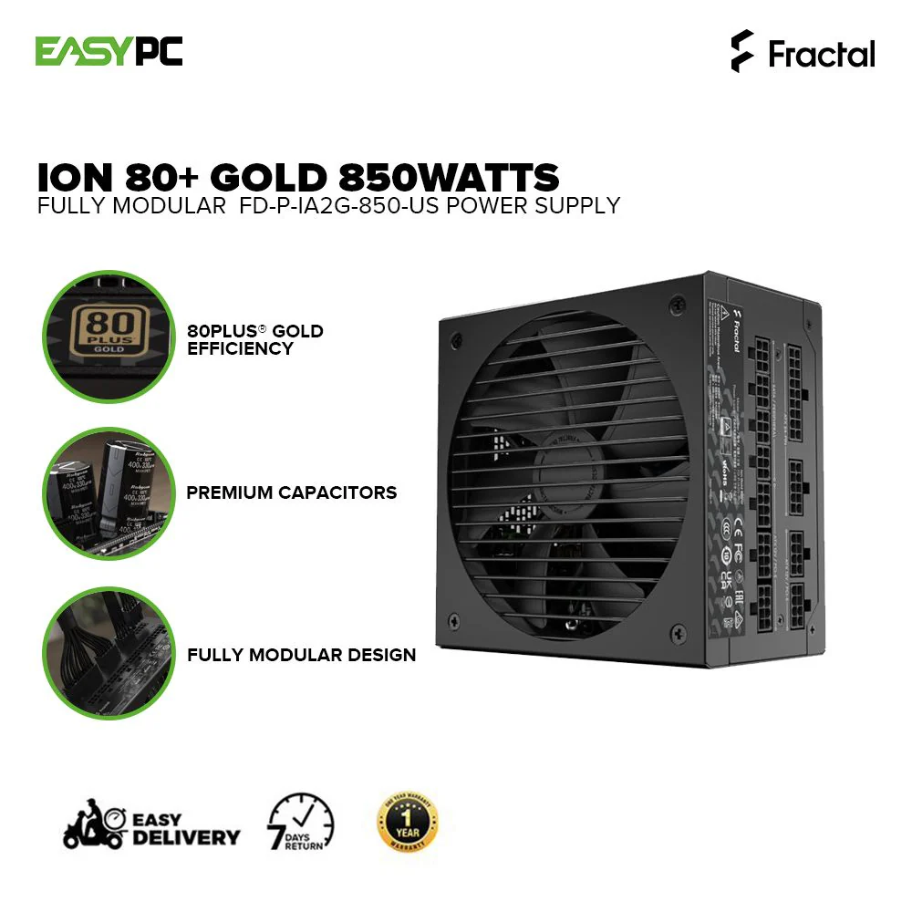 Fractal Design ION 80+ Gold 850, 750 and 650w Fully Modular for reduced clutter & maximum ease of installation Premium Capacitor Power Supply 4JTP - Image 2