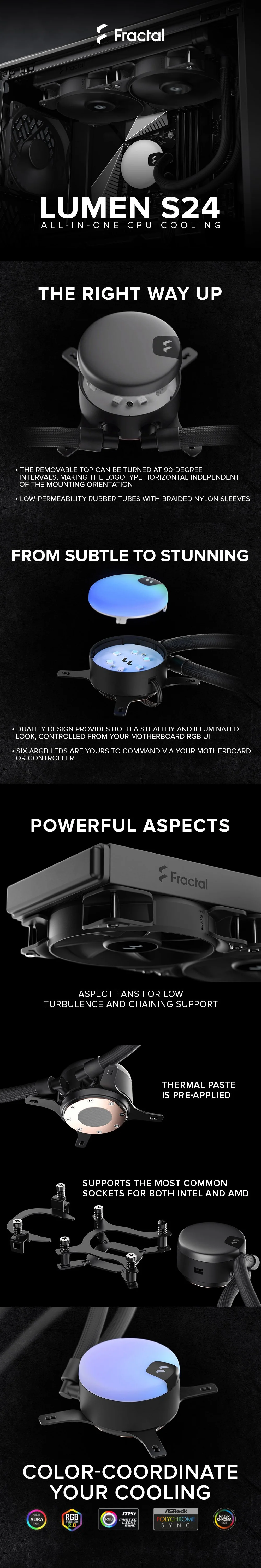 Fractal Design Lumen S24 All-in-One Duality design removable top can be turned at 90-degree intervals CPU Cooling FD-W-L1-S2401 4JTP FRFD2492 - Image 5