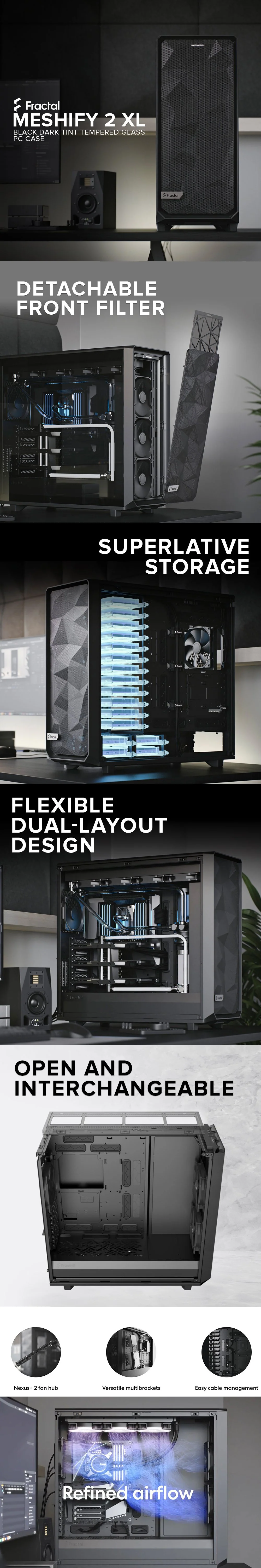 Fractal Design Meshify 2 XL Black ATX Flexible Dark and Light Tinted Tempered Glass Window Full Tower, Versatile Multibrackets Computer Case 4JTP - Image 9