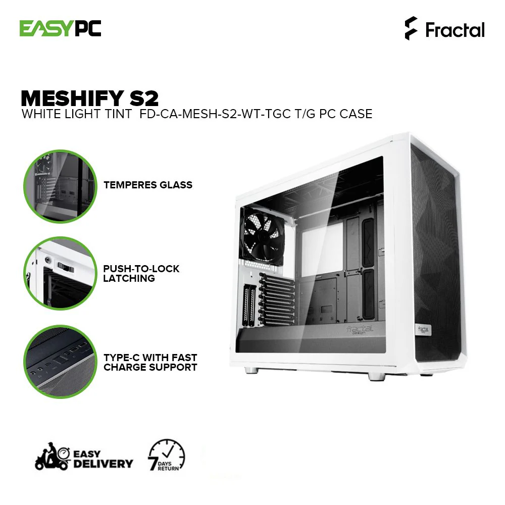 Fractal Design Meshify S2 Black-Dark/Light Tint and White-Light Tint, ATX Modular High-Airflow Tempered Glass Window Mid Tower Computer Case 4JTP - Image 10