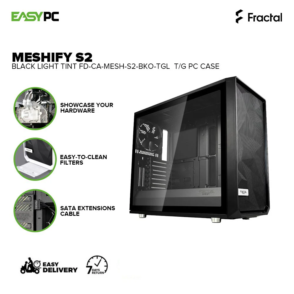 Fractal Design Meshify S2 Black-Dark/Light Tint and White-Light Tint, ATX Modular High-Airflow Tempered Glass Window Mid Tower Computer Case 4JTP - Image 6