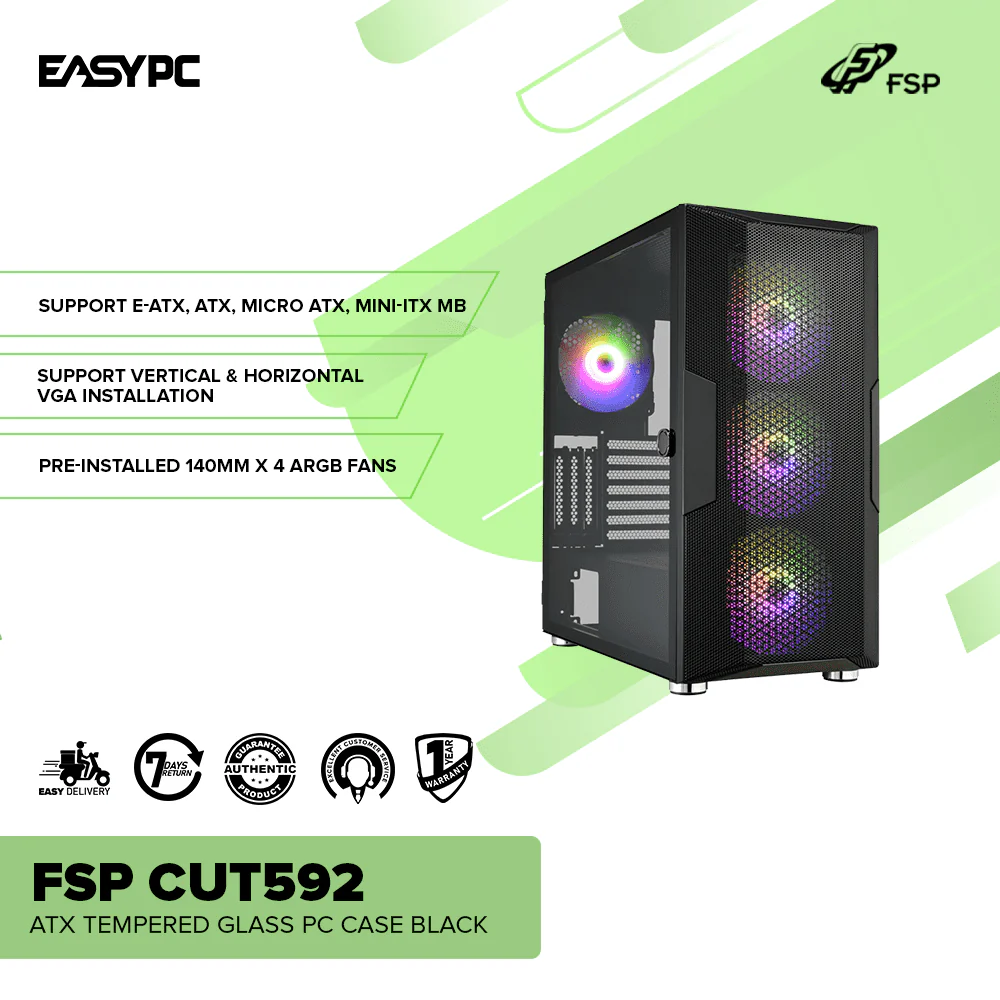 FSP CUT592 ATX Tempered Glass PC Case Black - Image 2