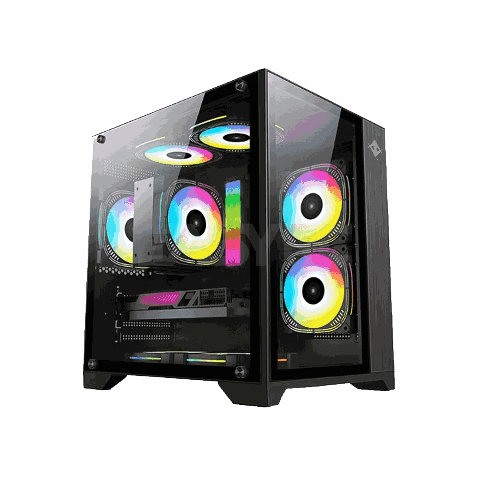 Fuzion BRIMSTONE BS-1F MATX Tempered Glass with 3 ARGB Fan Gaming PC Case Black