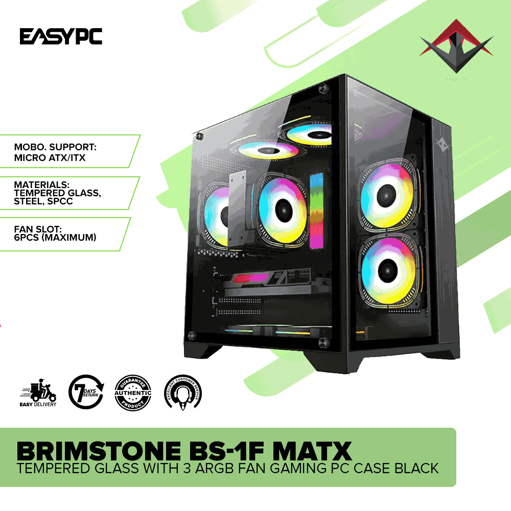 Fuzion BRIMSTONE BS-1F MATX Tempered Glass with 3 ARGB Fan Gaming PC Case Black - Image 2