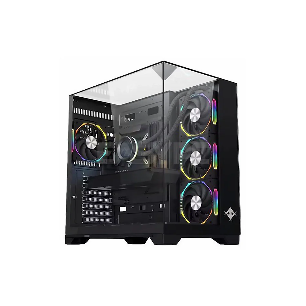 Fuzion SOVA K-412BLK with 3 RGB fan ATX Tempered Glass Gaming PC Case Black