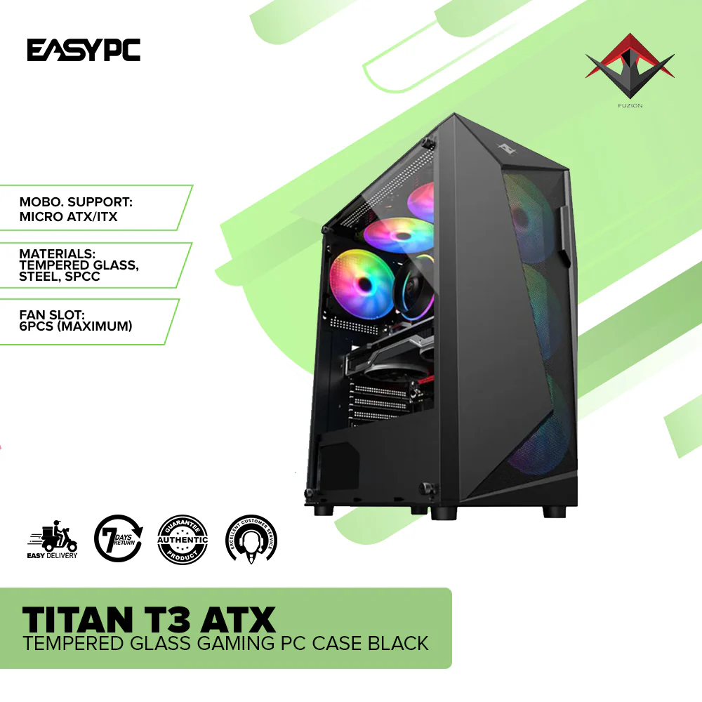 Fuzion Titan T3 ATX Tempered Glass Gaming PC Case Black - Image 2