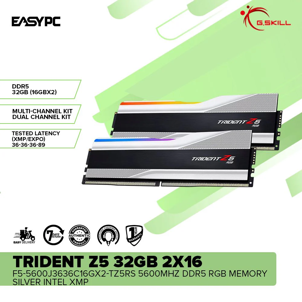 G.SKILL Trident Z5 32GB 2x16 F5-5600J3636C16GX2-TZ5RS 5600mHz DDR5 RGB Memory Silver Intel XMP - Image 2