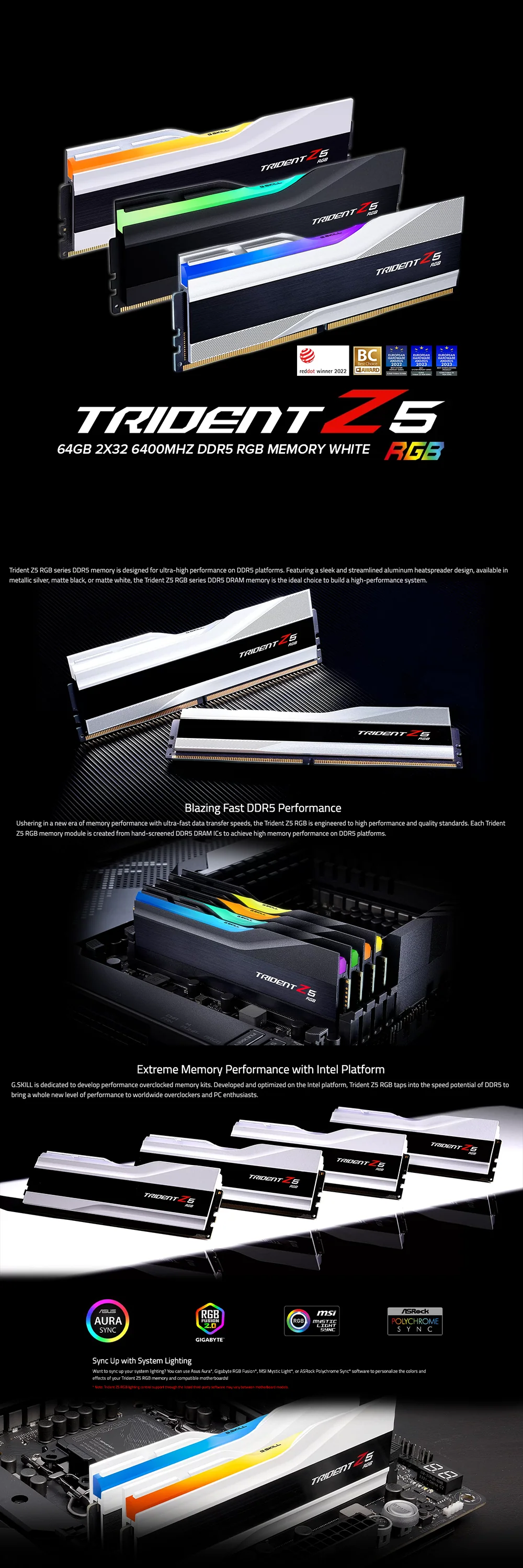 G.Skill Trident Z5 64gb 2x32 6400mhz Ddr5 RGB Memory White - Image 6