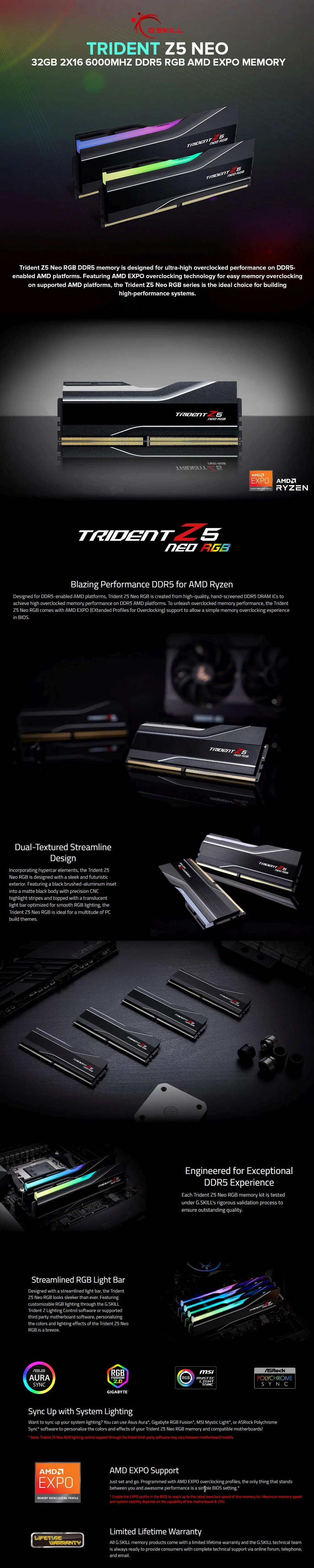 G.Skill Trident Z5 Neo 32gb 2x16 6000mhz Ddr5 RGB AMD Expo Memory - Image 6