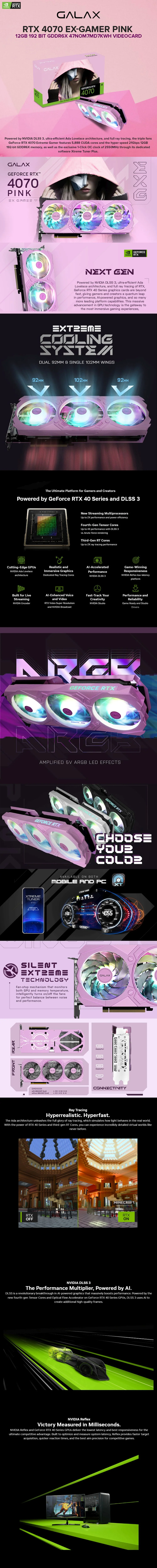Galax NVIDIAÂ® GeForce RTX 4070 EX-Gamer PINK 12GB 192 BIT GDDR6X 47NOM7MD7KWH Videocard - Image 6