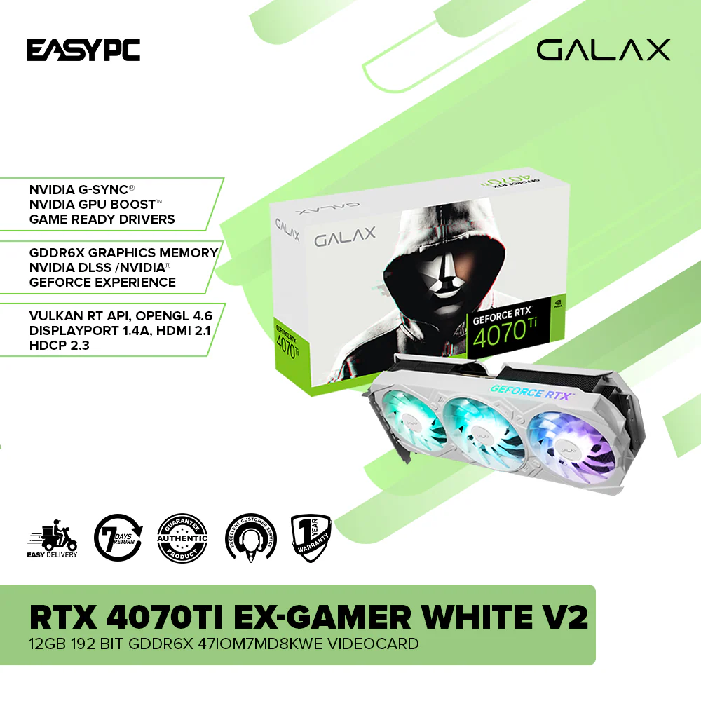 Galax NVIDIA® GeForce RTX™ 4070Ti EX-Gamer WHITE 12GB 192 BIT GDDR6X 47IOM7MD7BGW Videocard - Image 2