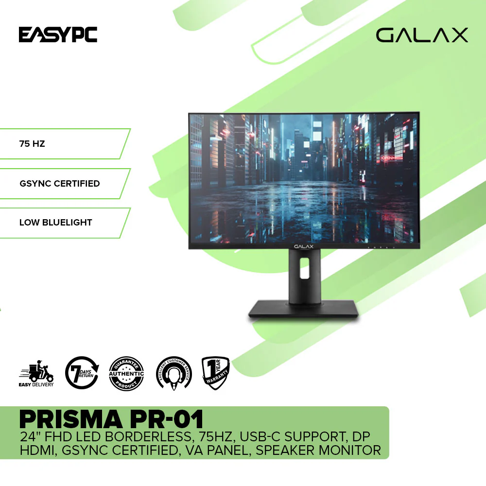 GALAX Prisma (PR-01) 24" FHD LED Borderless, 75Hz, USB-C Support, DP, HDMI, Gsync Certified, VA Panel, Speaker Monitor - Image 2