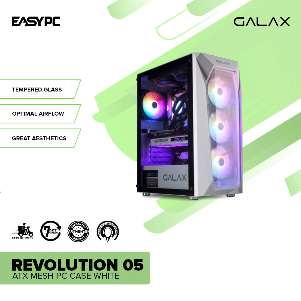 Galax Revolution 05 ATX Mesh Panel Maximum Cooling Potential Tempered Glass PC Case White - Image 2