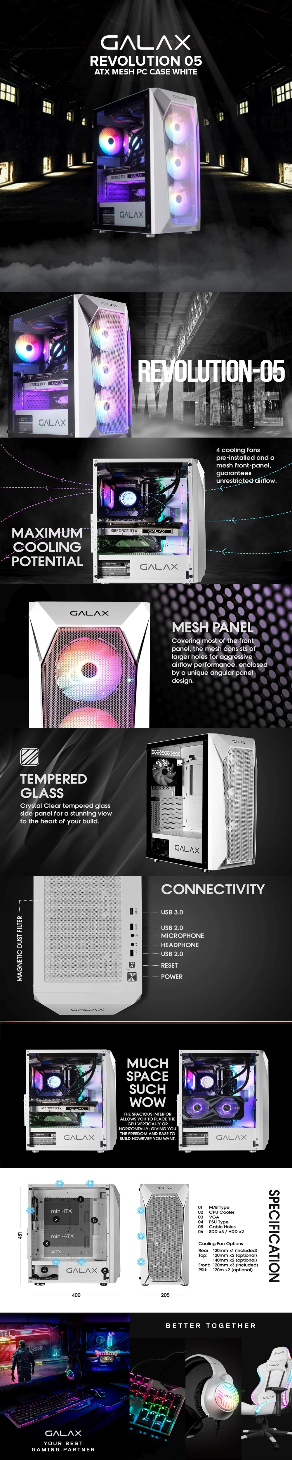 Galax Revolution 05 ATX Mesh Panel Maximum Cooling Potential Tempered Glass PC Case White - Image 5