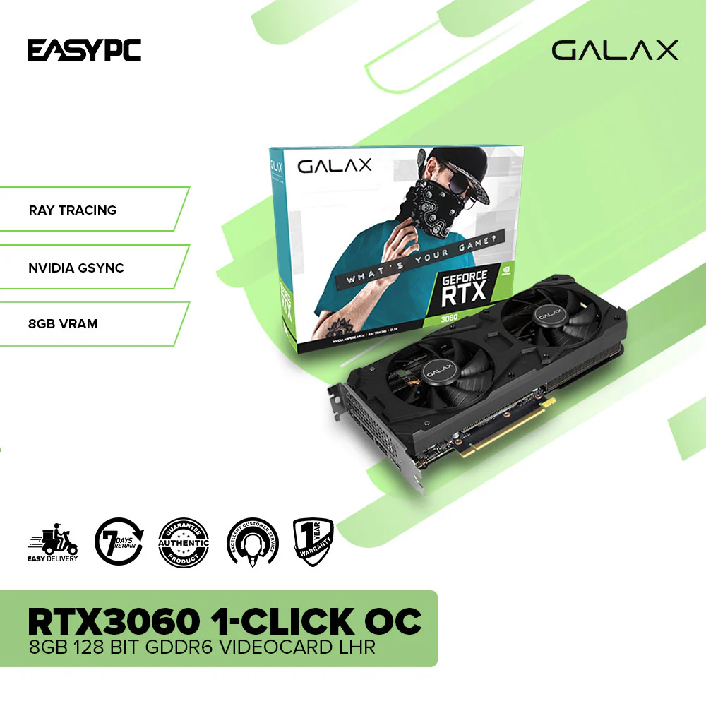 Galax NVIDIAÂ® GeForce RTXÂ™3060 1-Click OC 8GB 128 bit GDDR6 Videocard LHR - Image 2