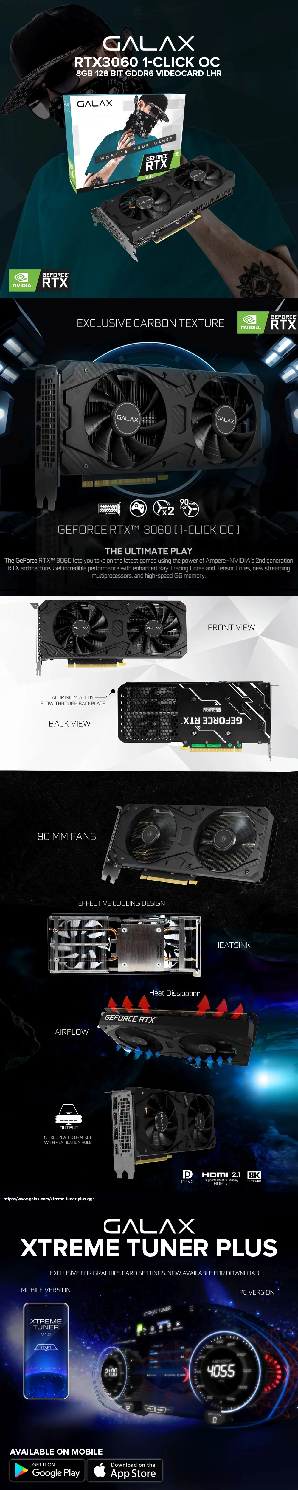 Galax NVIDIAÂ® GeForce RTXÂ™3060 1-Click OC 8GB 128 bit GDDR6 Videocard LHR - Image 6