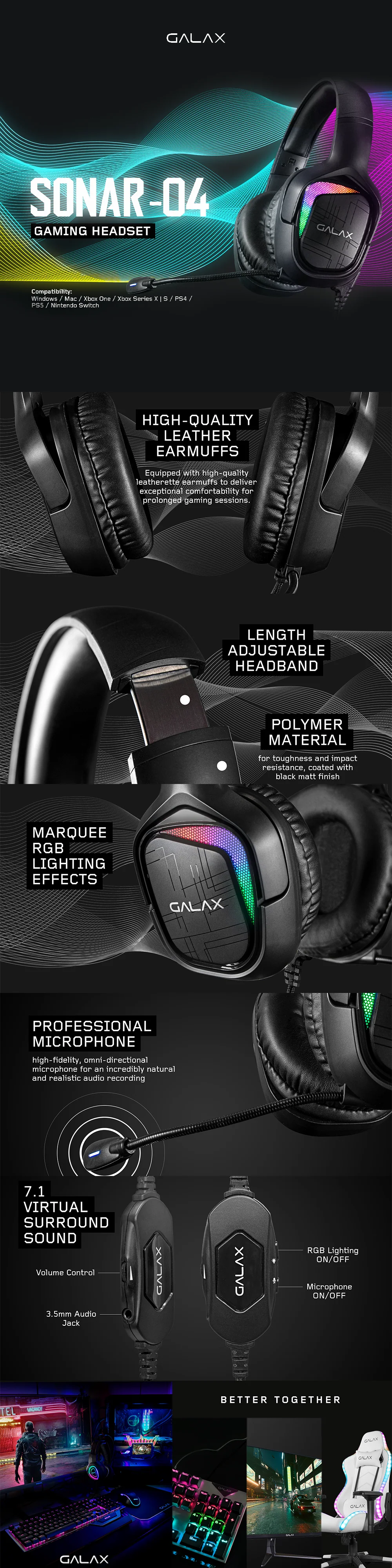 Galax Sonar-04 USB 7.1 Gaming Headset Black - Image 5