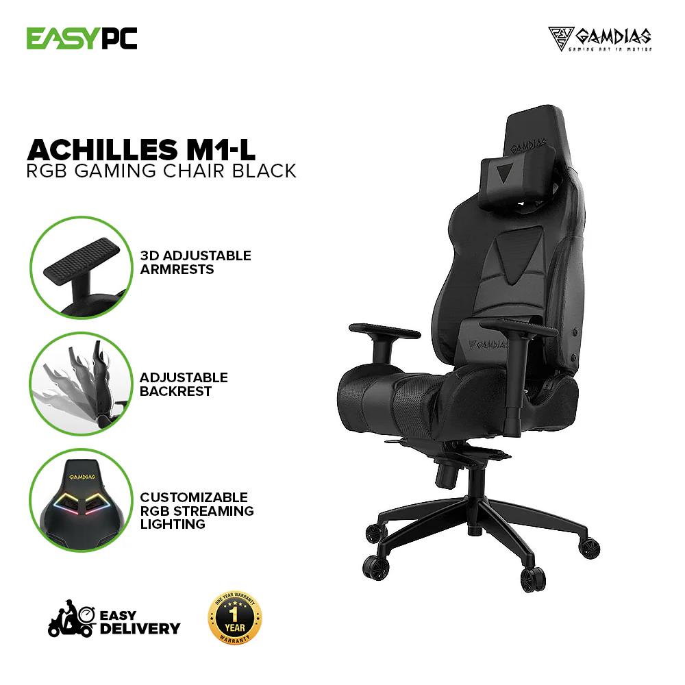 Gamdias Achilles M1-L RGB Black, Black/Blue, Black/Red Gaming Chair 14BAN - Image 2