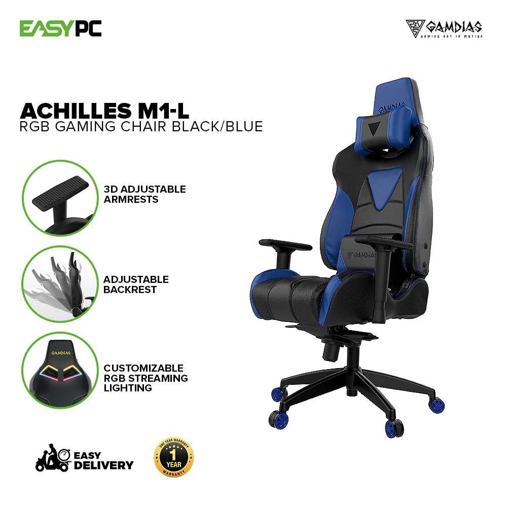 Gamdias Achilles M1-L RGB Black, Black/Blue, Black/Red Gaming Chair 14BAN - Image 7