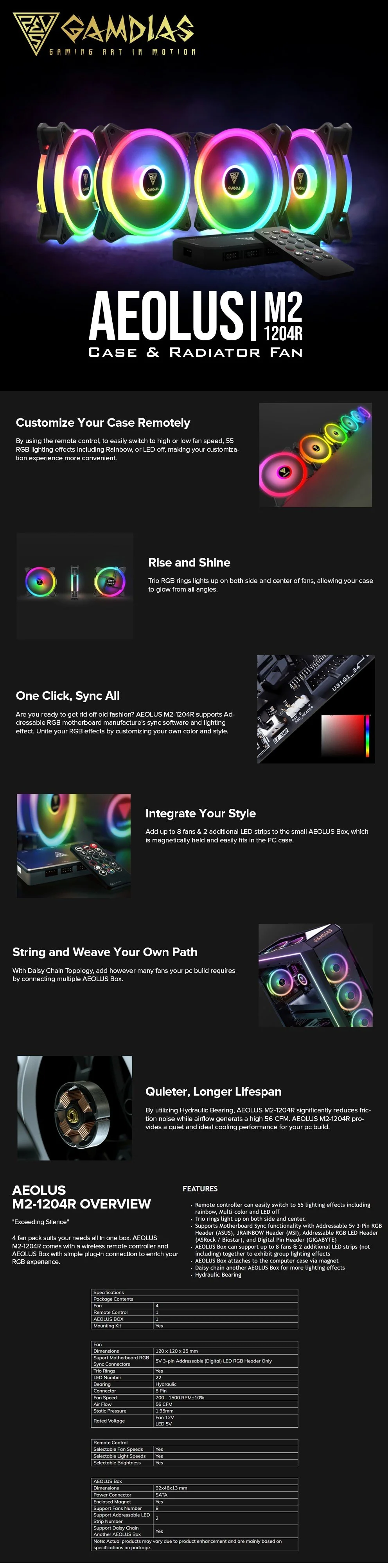 Gamdias AEOLUS M2-1204R/M2-1205R RGB Case Fan Kit 4x120mm and 5x120mm fans/Aeolus Box/Remote 14BAN - Image 11