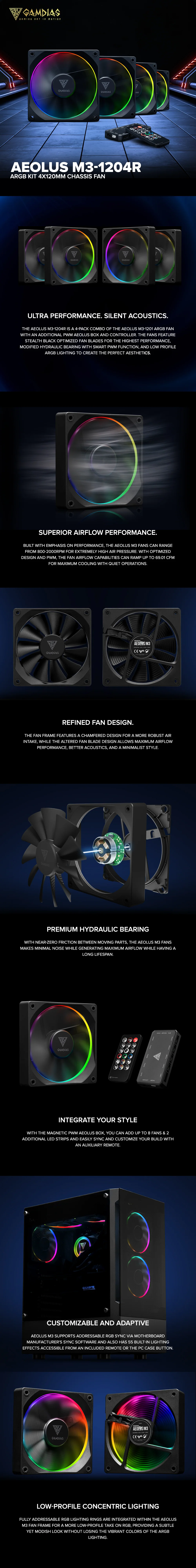 Gamdias AEOLUS M3-1204R ARGB Kit 4x120mm Chassis fan - Image 6