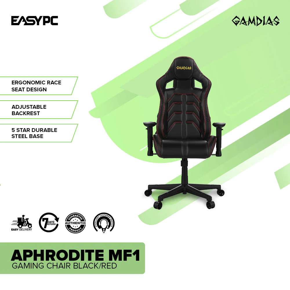 Gamdias Aphrodite MF1 Ergonomic Race Seat Design Adjustable Backrest Black/Red Gaming Chair - Image 2