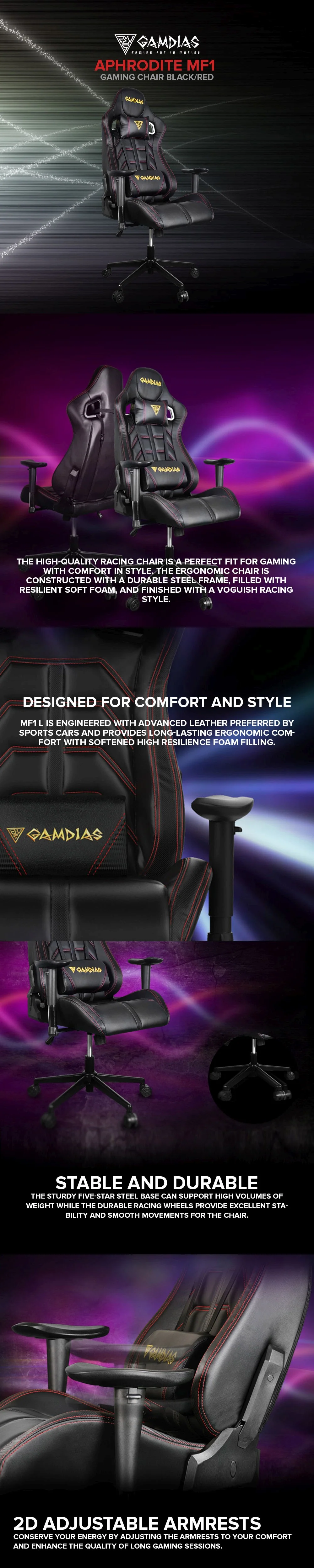 Gamdias Aphrodite MF1 Ergonomic Race Seat Design Adjustable Backrest Black/Red Gaming Chair - Image 5