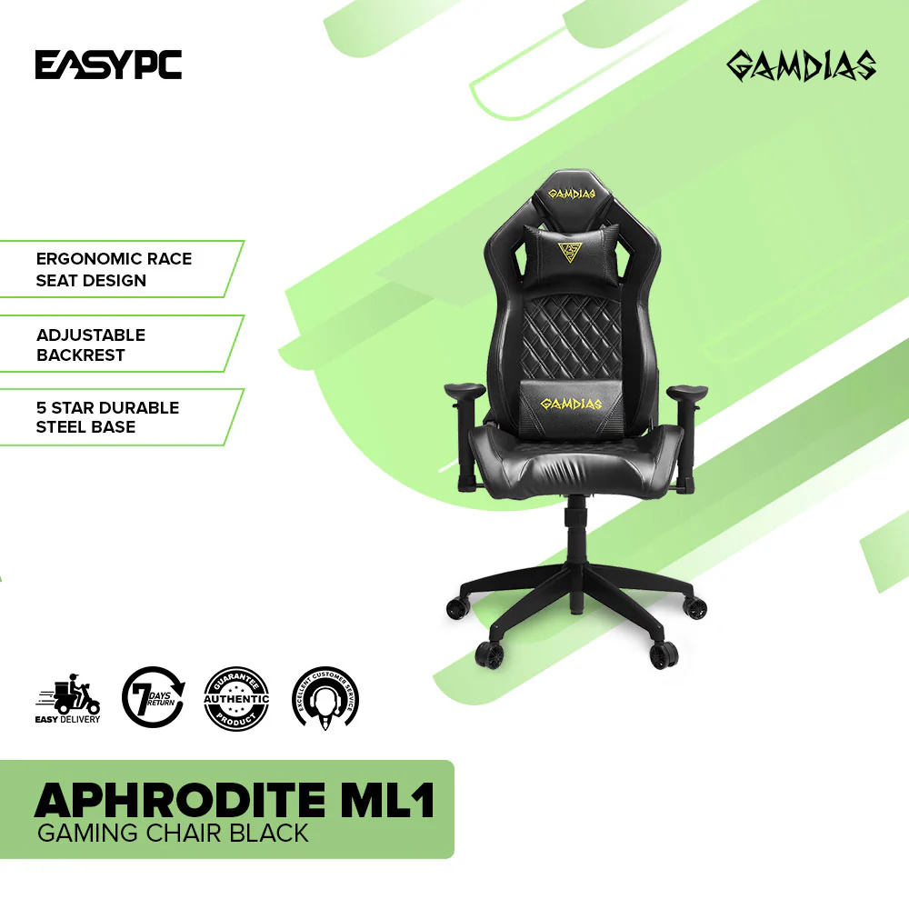 Gamdias Aphrodite ML1 BLACK Ergonomic Race Seat Design Adjustable Backrest Gaming Chair - Image 2