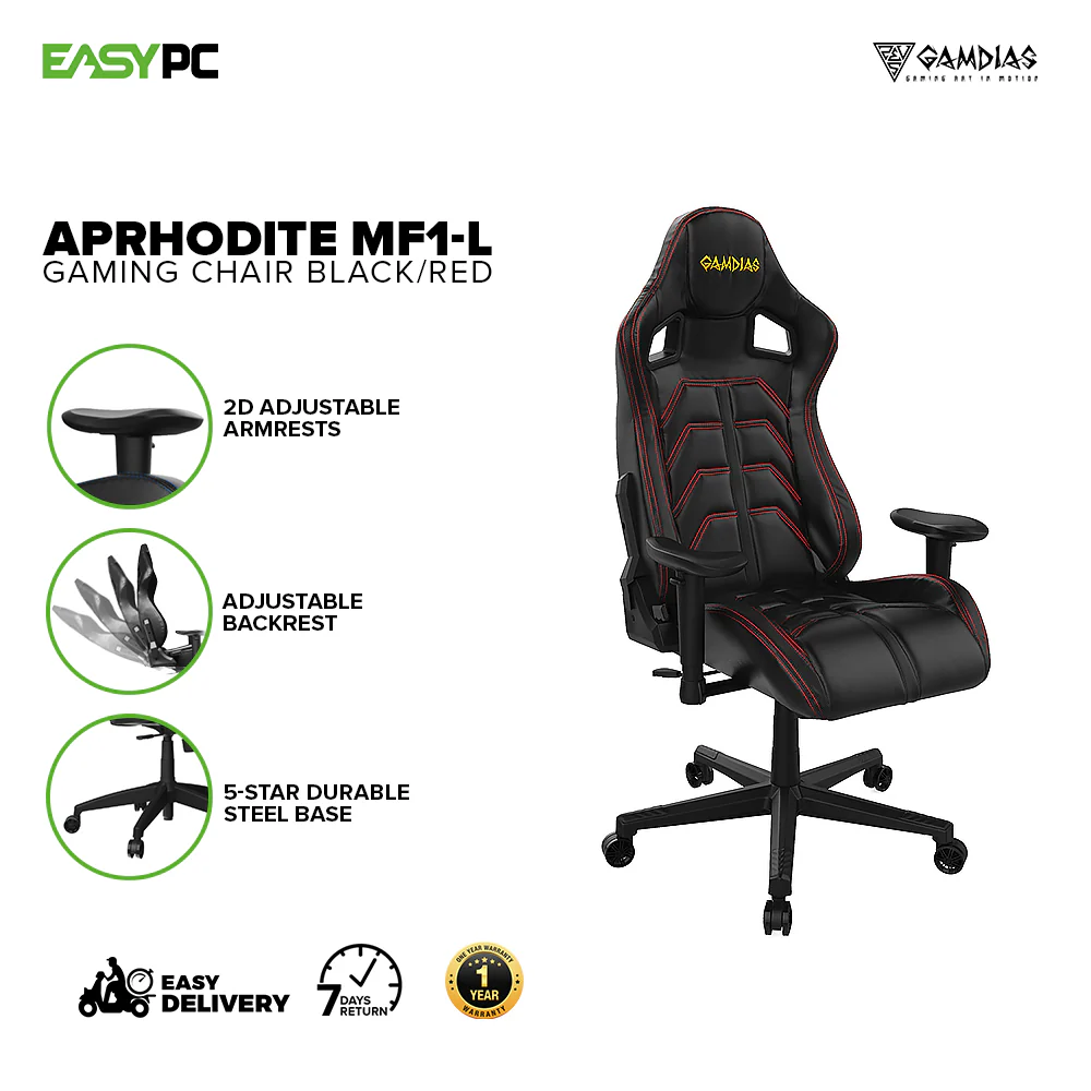 Gamdias Aprhodite MF1-L BR 2D Armrest, adjustable backrest, Gaming Chair Black/Red 14BAN GAAP2120 - Image 2