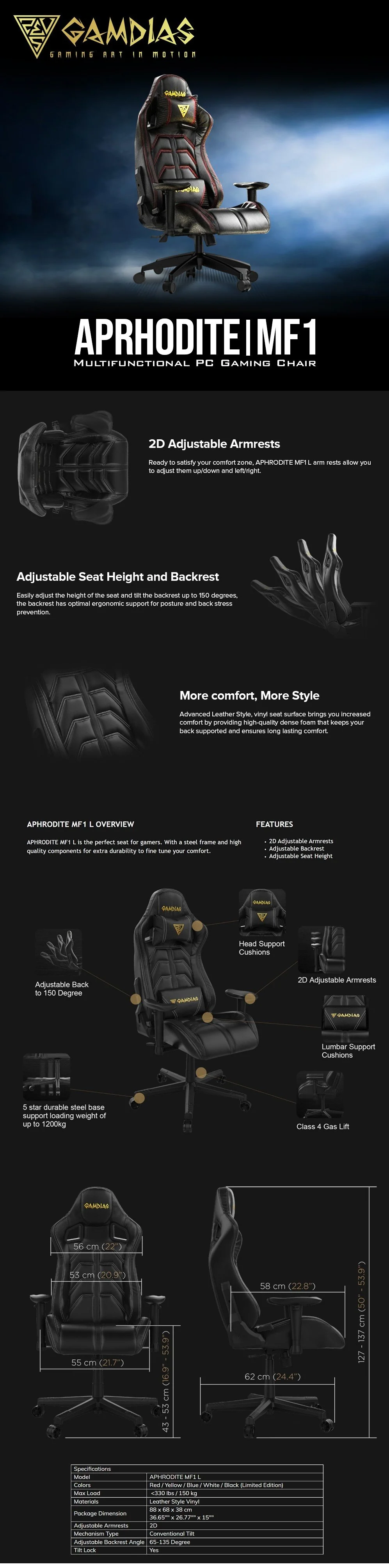 Gamdias Aprhodite MF1-L BR 2D Armrest, adjustable backrest, Gaming Chair Black/Red 14BAN GAAP2120 - Image 6