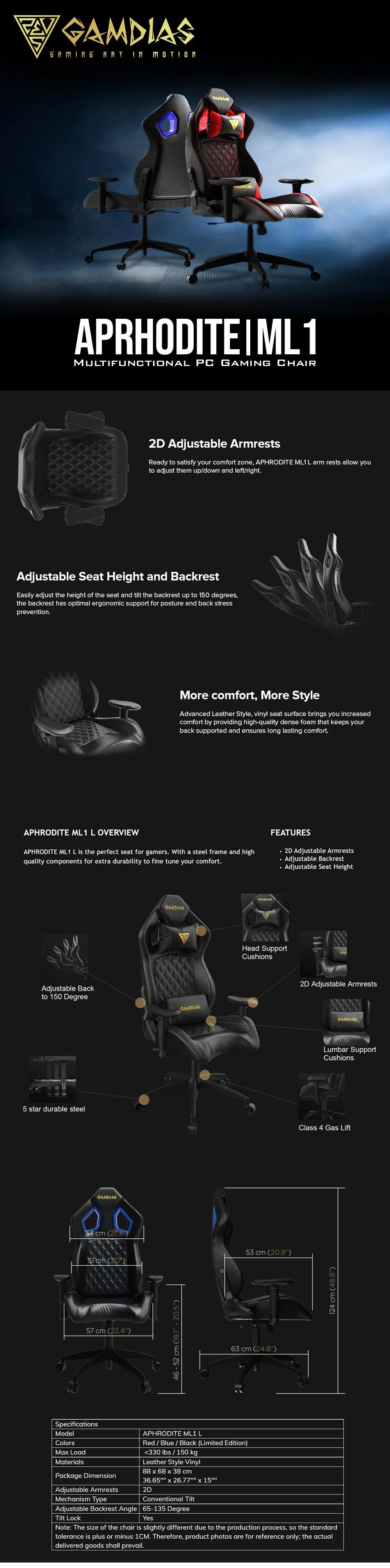 Gamdias Aprhodite ML1-L BB/BR, 2D Armrest, Adjustable Backrest Angle, Gaming Chair 14BAN - Image 11