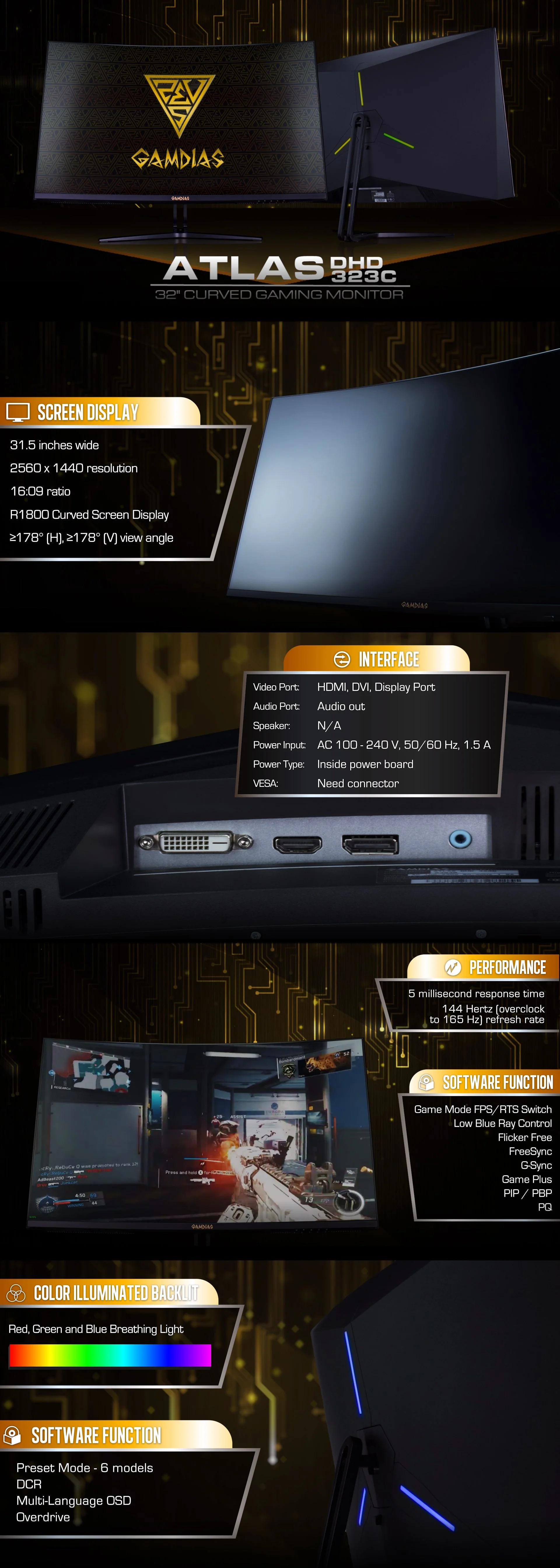 Gamdias Atlas DHD323C 32" Curved 144hz Gaming Monitor - Image 3