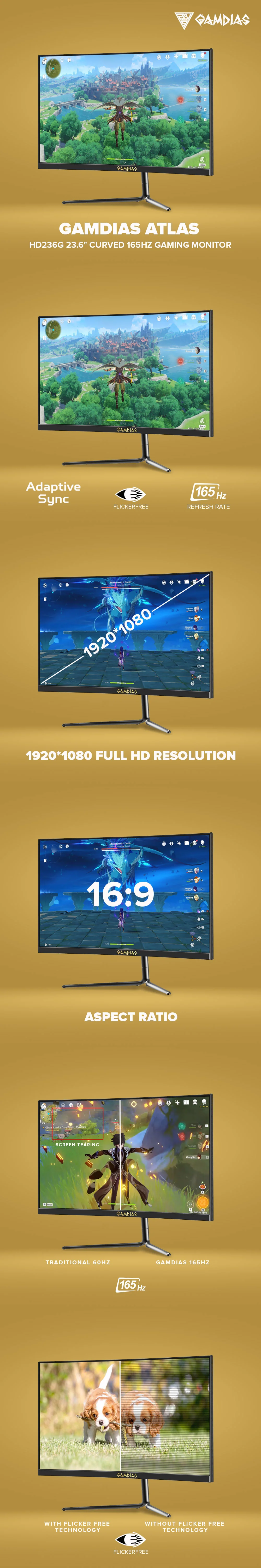 Gamdias Atlas HD236G and HD238F 23.6" and HD24C 23.8" Curved 165Hz VA Gaming Monitor - Image 20