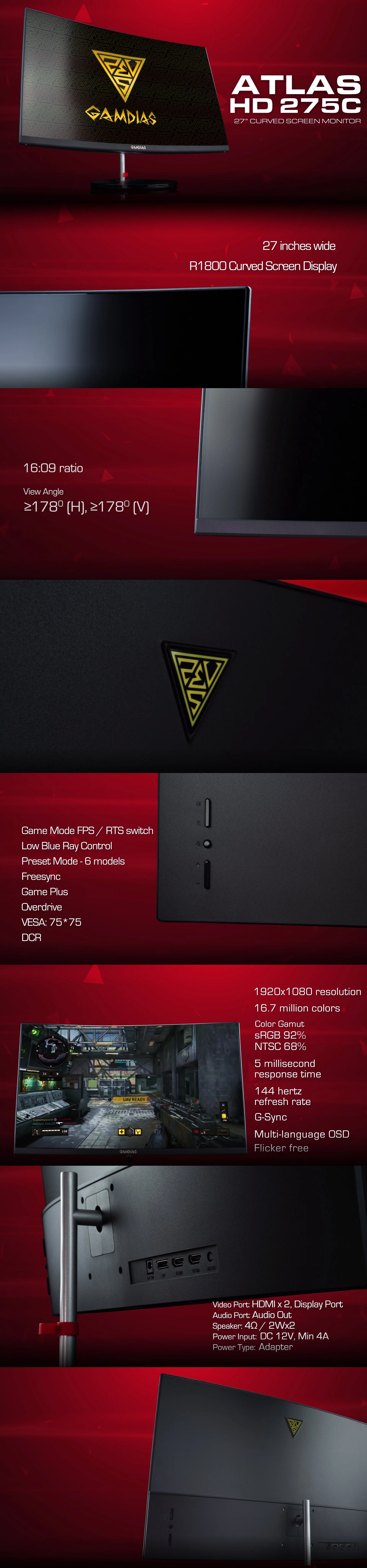 Gamdias Atlas HD275C 27" Curved 144hz Gaming Monitor - Image 3
