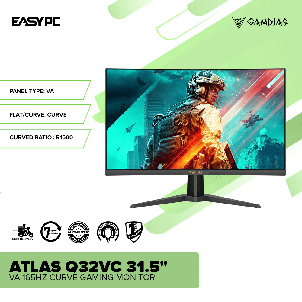 GAMDIAS ATLAS Q32VC 31.5" VA 165Hz Curve Gaming Monitor - Image 2