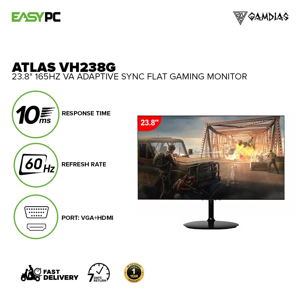 Gamdias Atlas VH238G 23.8" 165Hz VA Adaptive Sync Flat Gaming Monitor - Image 2