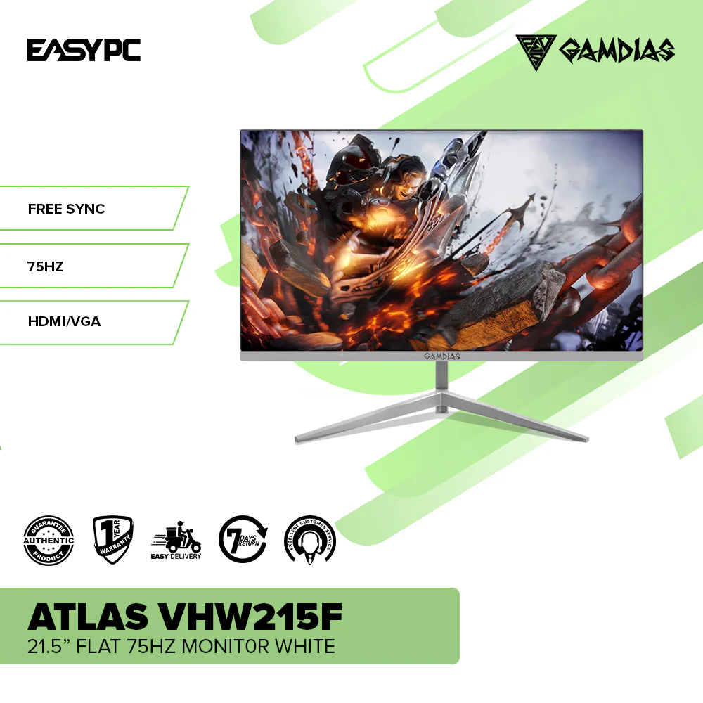 Gamdias Atlas VHW215F 21.5"  FLAT 75hz Monitor White - Image 2