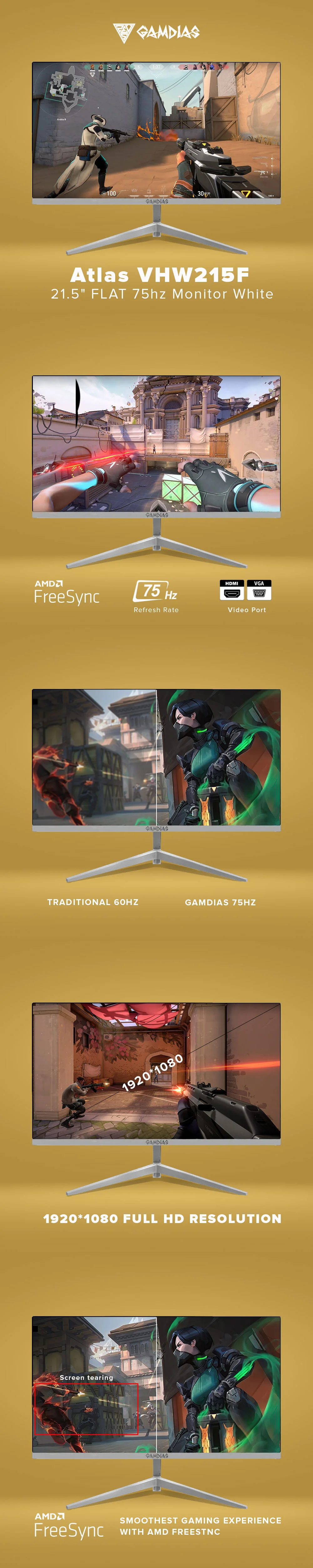 Gamdias Atlas VHW215F 21.5"  FLAT 75hz Monitor White - Image 6