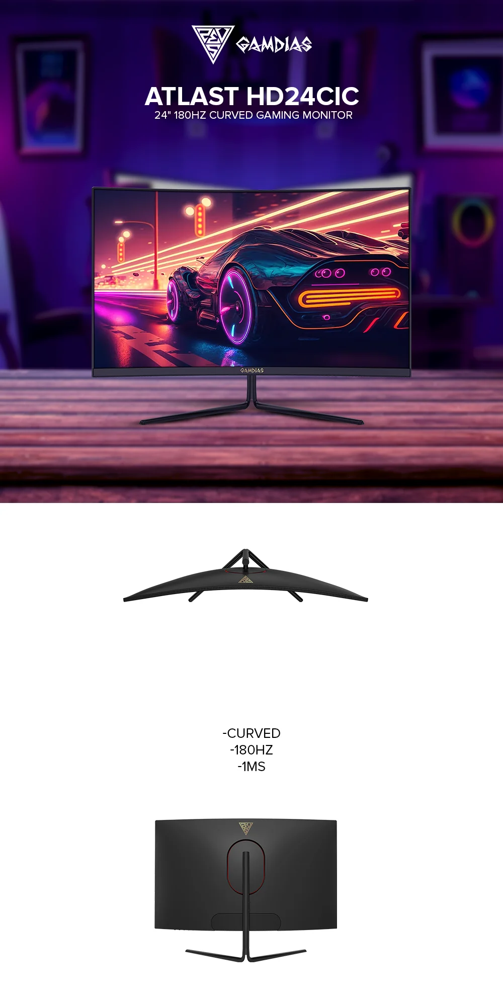 Gamdias Atlast HD24CIC 24" 180HZ Curved Gaming Monitor - Image 6