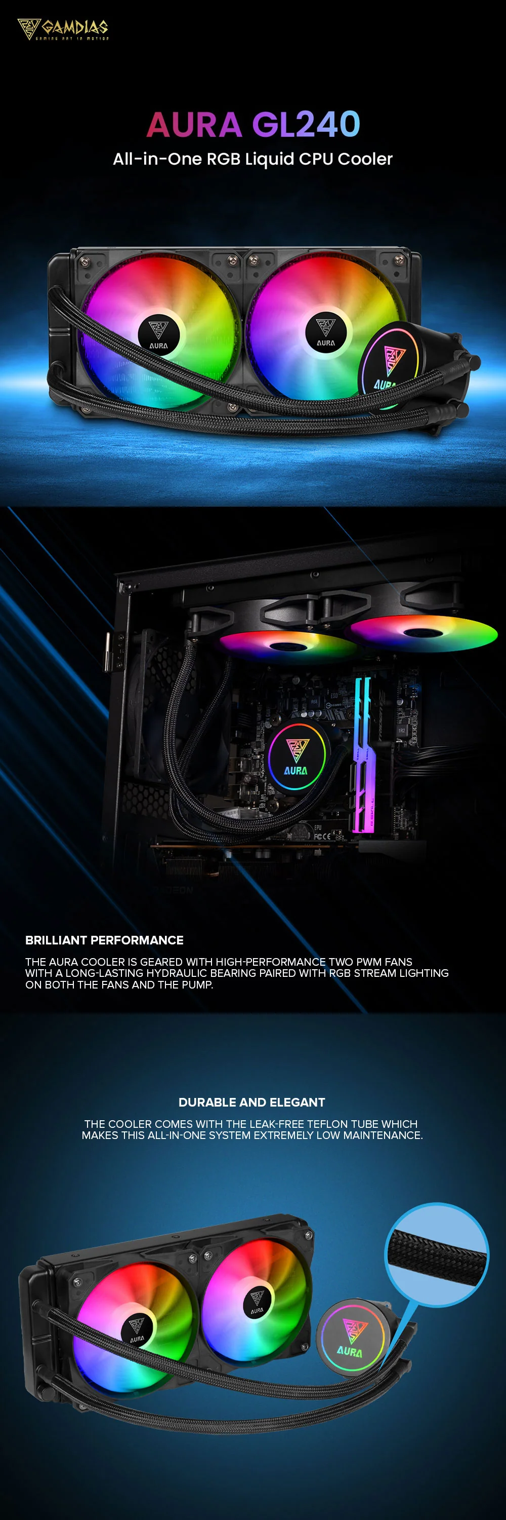 Gamdias Aura GL240 AIO CPU RGB Liquid Cooler - Image 10