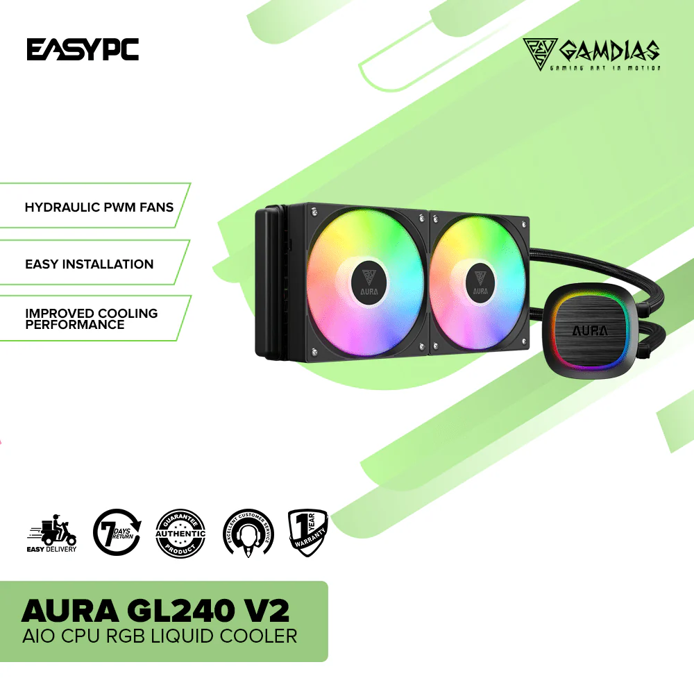 Gamdias Aura GL240 V2 AIO CPU RGB Liquid Cooler - Image 2